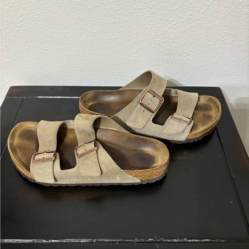 Birkenstock - Beige Suede Double Strap Sandals